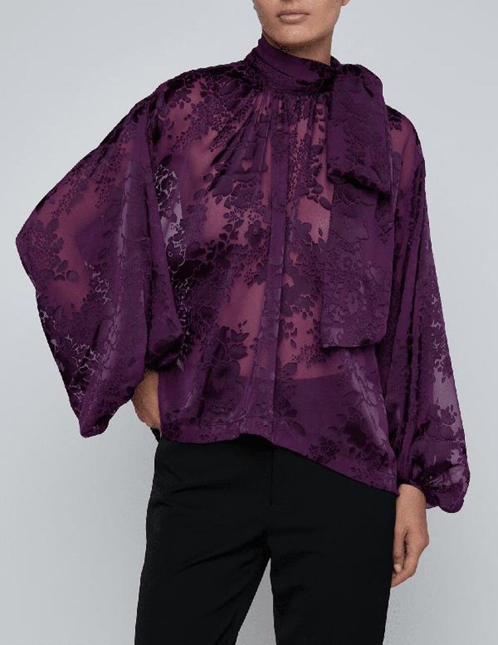 L'Agence Rhett Burnout Satin Blouse in Medium Violet XS